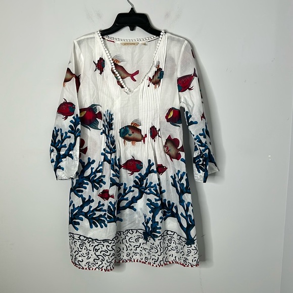 Soft Surroundings Seychelles Coral Tropical Fish Tunic Mini Dress Coverup - Picture 2 of 8